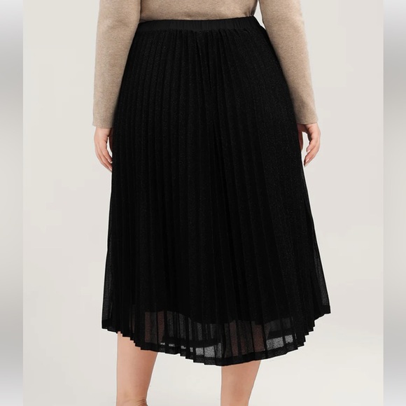 Solid Pleated Mesh Elastic Waist Skirt - Picture 2 of 5
